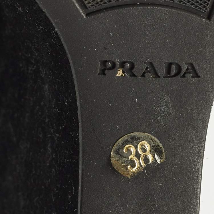 Pre Owned Prada Size 38 Black Suede Wedge Ankle Length Boots