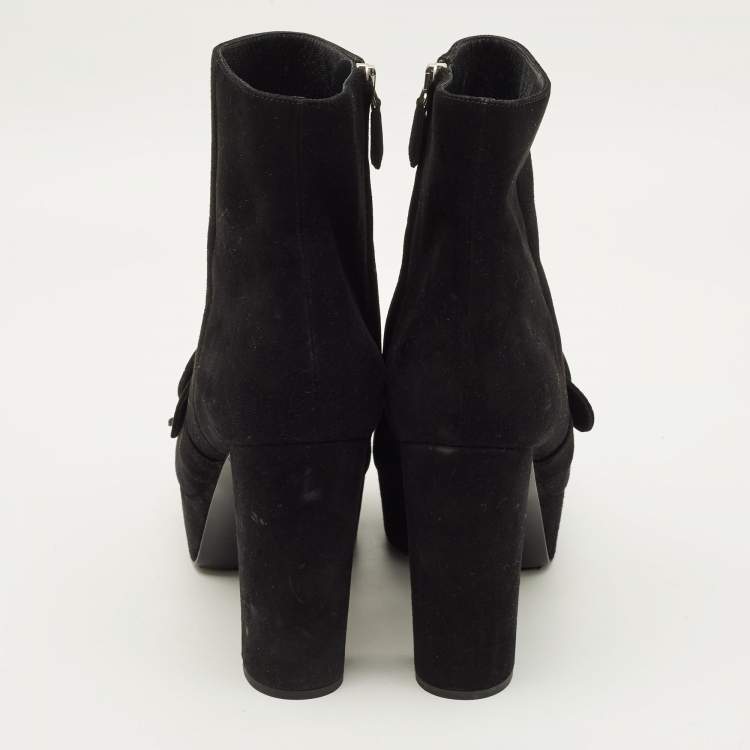 Pre Owned Prada Black Size 39 Suede Fringe Detail Ankle Boots