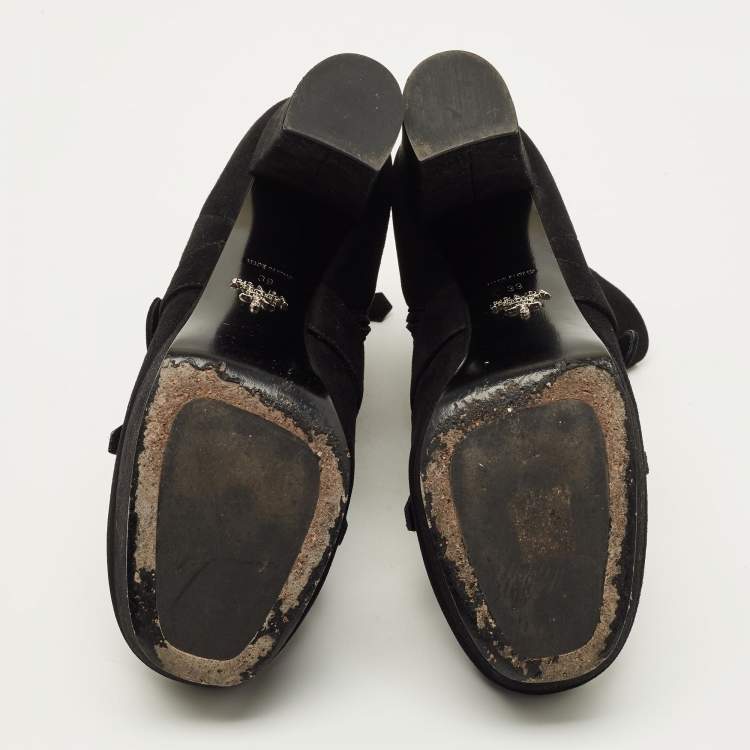 Pre Owned Prada Black Size 39 Suede Fringe Detail Ankle Boots