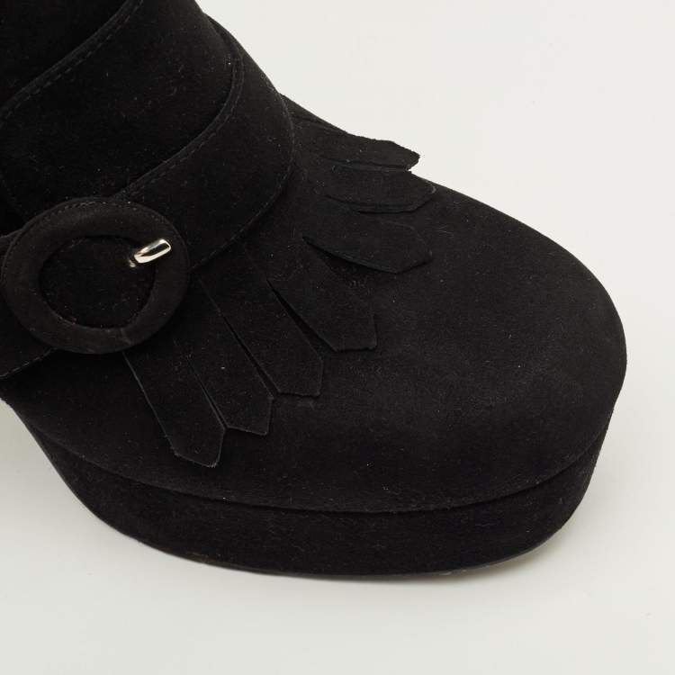 Pre Owned Prada Black Size 39 Suede Fringe Detail Ankle Boots