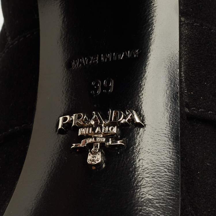 Pre Owned Prada Black Size 39 Suede Fringe Detail Ankle Boots