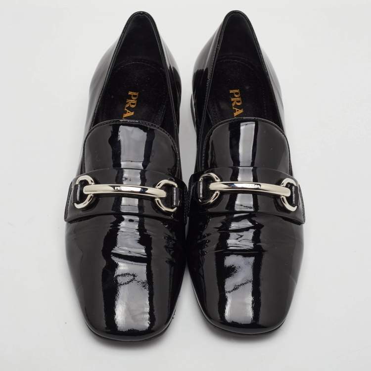 Pre Owned Prada Size 37.5 Black Patent Leather Slip On Loafers