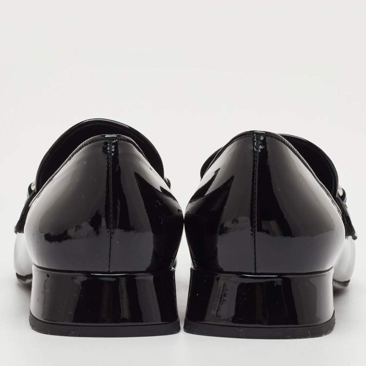 Pre Owned Prada Size 37.5 Black Patent Leather Slip On Loafers