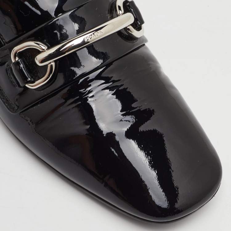 Pre Owned Prada Size 37.5 Black Patent Leather Slip On Loafers