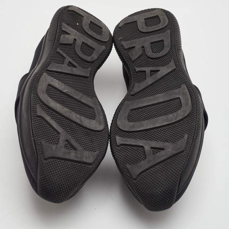 Pre Owned Prada Size 39.5 Black Neoprene Crystal Embellished Slip On Sneakers