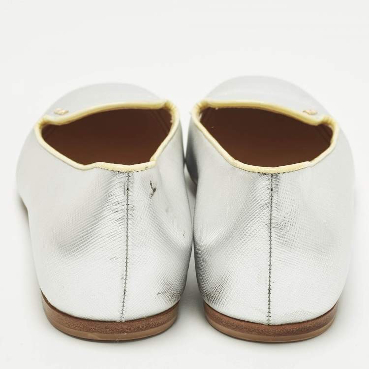 Pre Owned Prada Size 36 Metallic Saffiano Leather Smoking Slippers