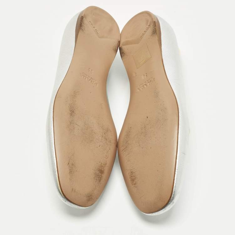 Pre Owned Prada Size 36 Metallic Saffiano Leather Smoking Slippers