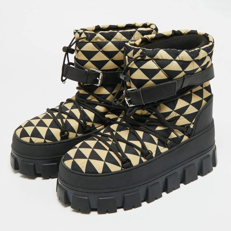 Pre Owned Prada Size 41 Black/Yellow Leather and Nylon Snow Boots