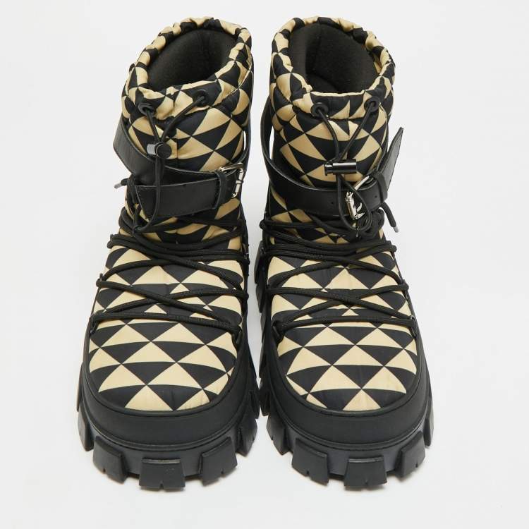 Pre Owned Prada Size 41 Black/Yellow Leather and Nylon Snow Boots