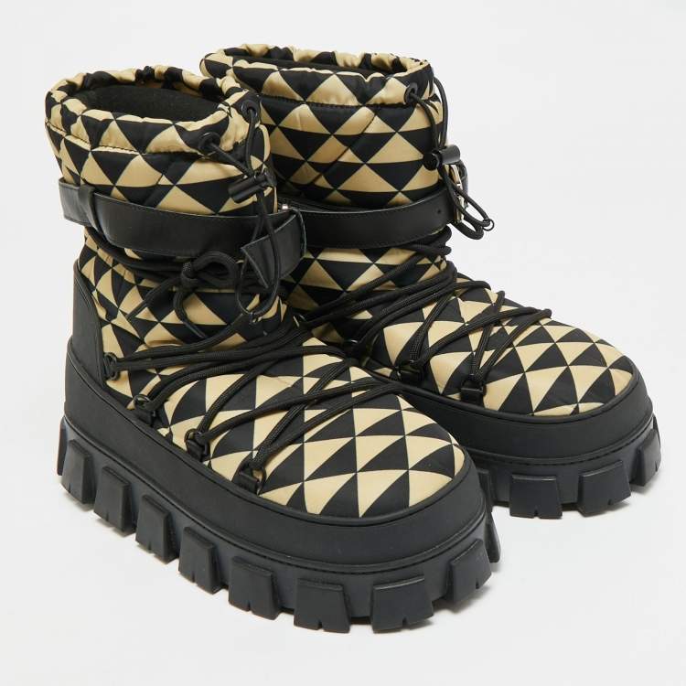 Pre Owned Prada Size 41 Black/Yellow Leather and Nylon Snow Boots