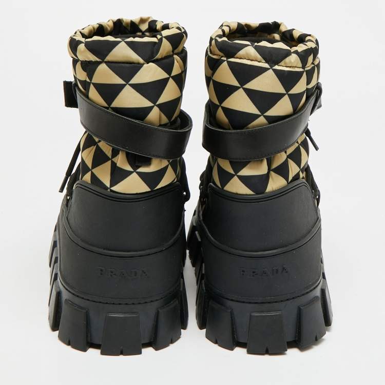 Pre Owned Prada Size 41 Black/Yellow Leather and Nylon Snow Boots