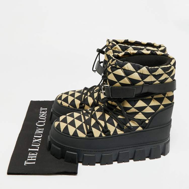 Pre Owned Prada Size 41 Black/Yellow Leather and Nylon Snow Boots