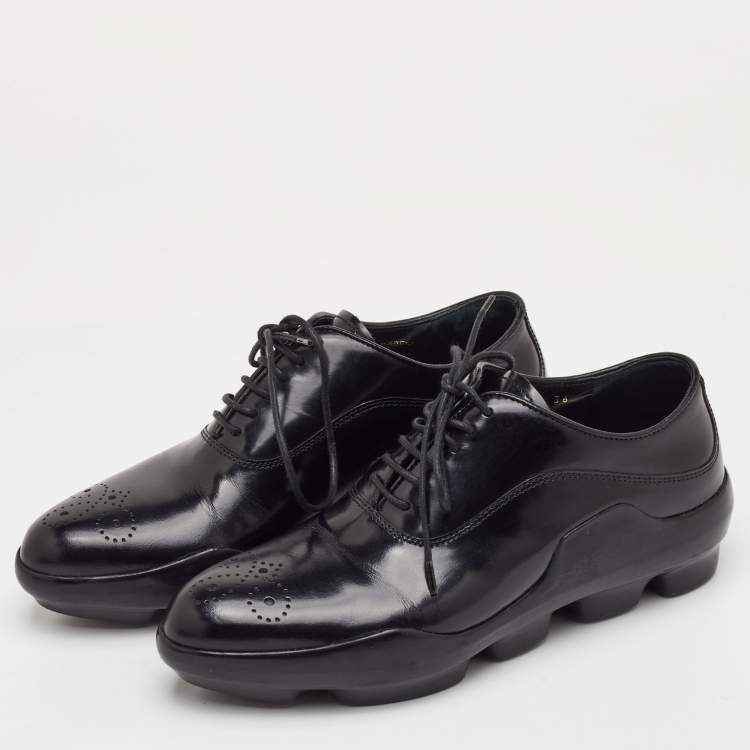 Pre Owned Prada Size 36 Black Leather Lace Up Sneaker Oxfords