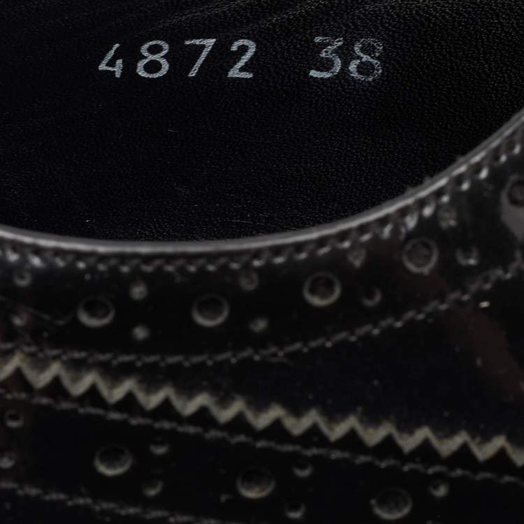 Pre Owned Prada Size 38 Black Brogue Patent Leather Lace Up Platform Derby Sneakers