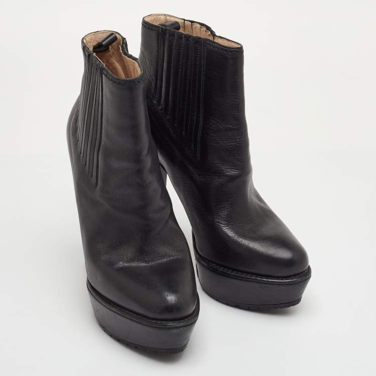 Pre Owned Prada Size 39.5 Black Leather Platform Ankle Length Boots