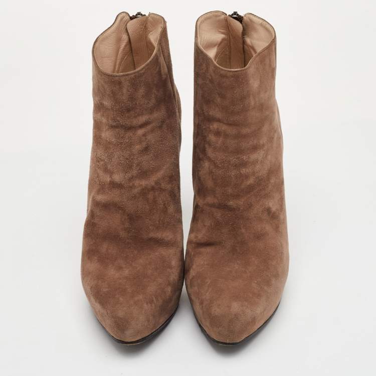 Pre Owned Prada Size 40 Light Brown Suede Platform Ankle Length Boots