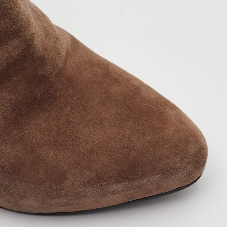 Pre Owned Prada Size 40 Light Brown Suede Platform Ankle Length Boots