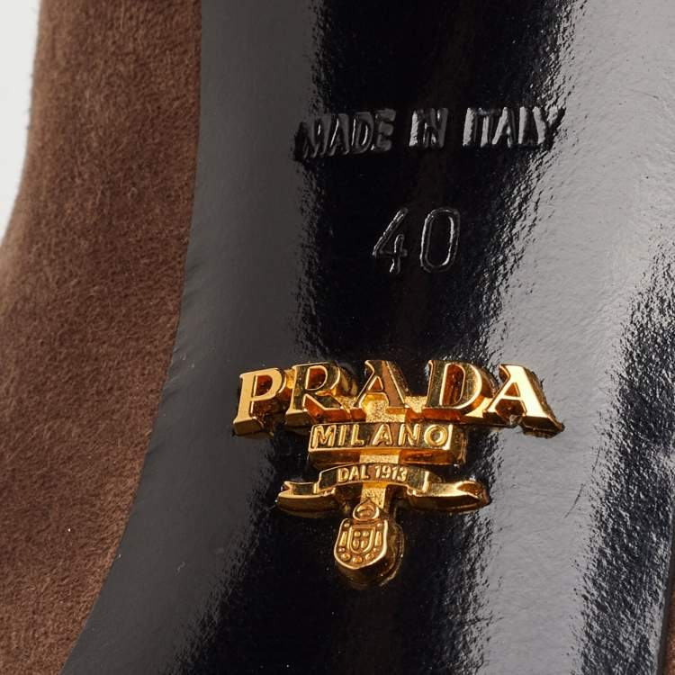 Pre Owned Prada Size 40 Light Brown Suede Platform Ankle Length Boots