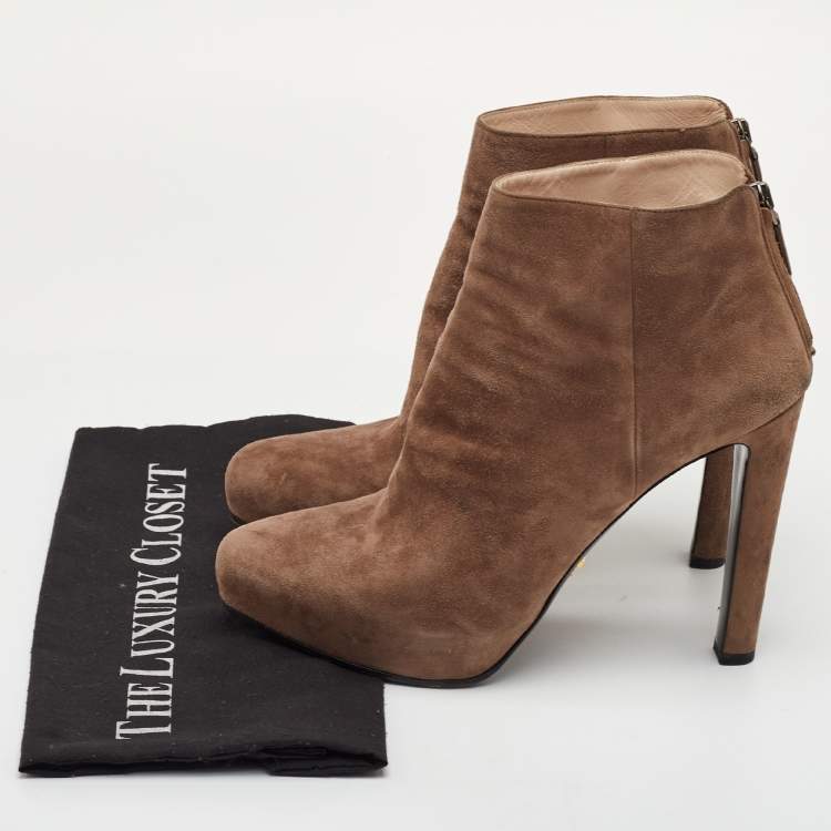 Pre Owned Prada Size 40 Light Brown Suede Platform Ankle Length Boots