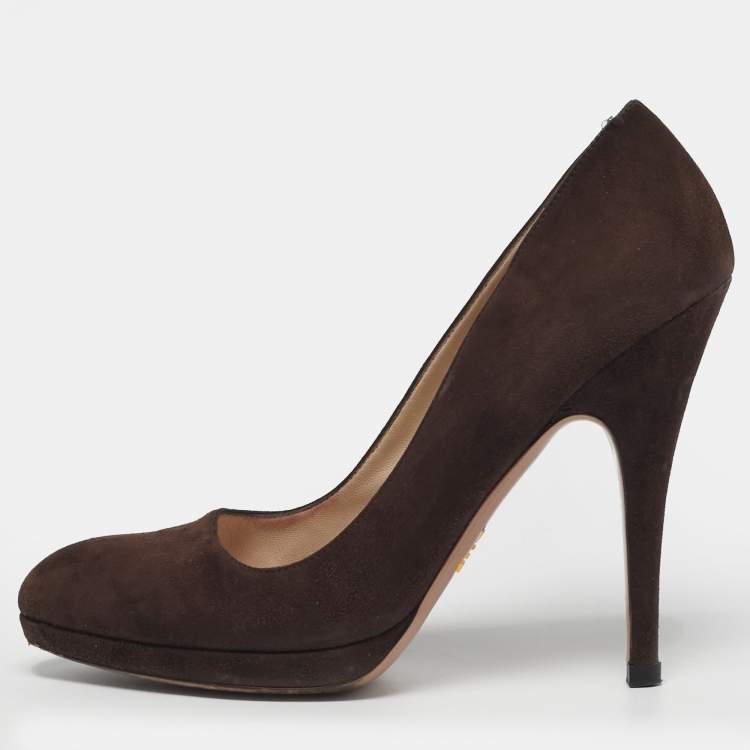 Pre Owned Prada Size 40 Brown Suede Platform Pumps