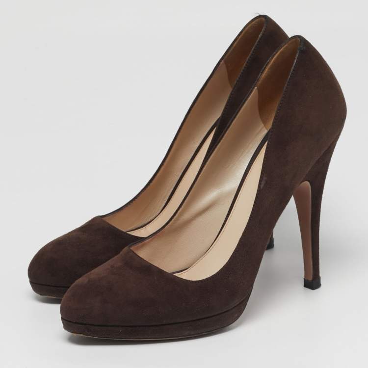 Pre Owned Prada Size 40 Brown Suede Platform Pumps