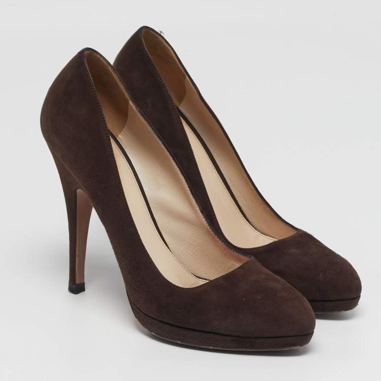 Pre Owned Prada Size 40 Brown Suede Platform Pumps