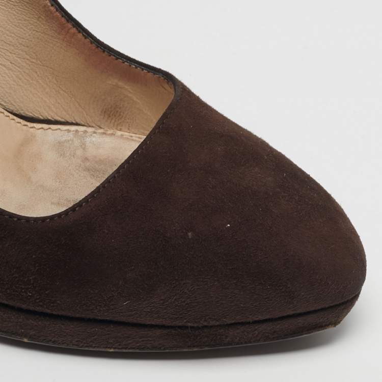 Pre Owned Prada Size 40 Brown Suede Platform Pumps