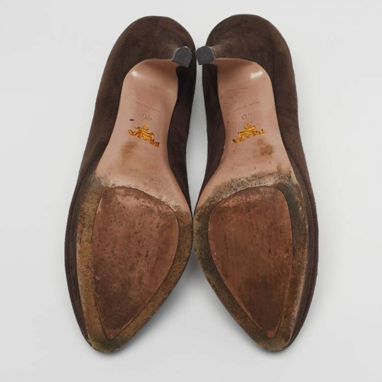 Pre Owned Prada Size 40 Brown Suede Platform Pumps