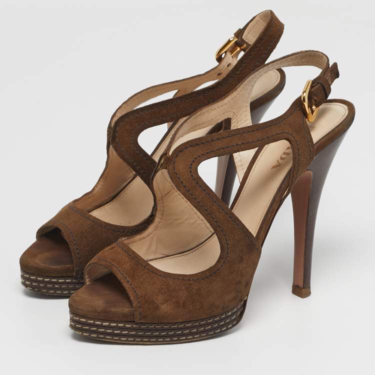 Pre Owned Prada Size 38 Brown Suede Ankle Strap Sandals