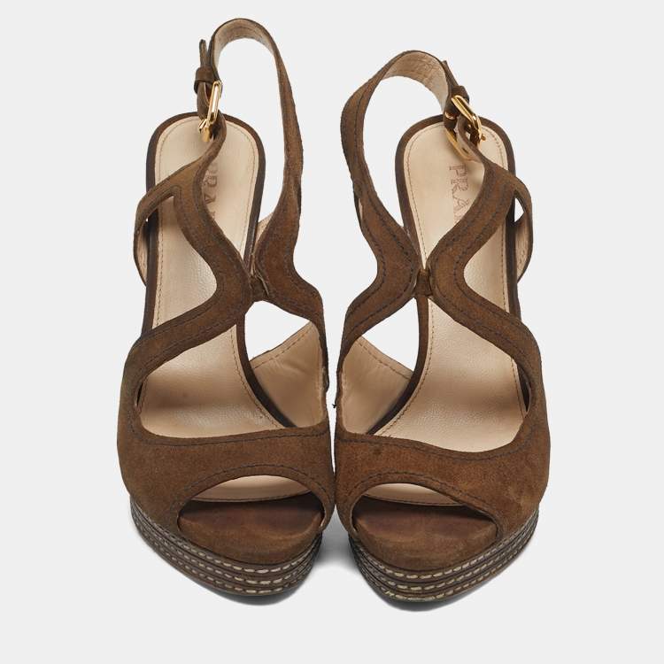 Pre Owned Prada Size 38 Brown Suede Ankle Strap Sandals