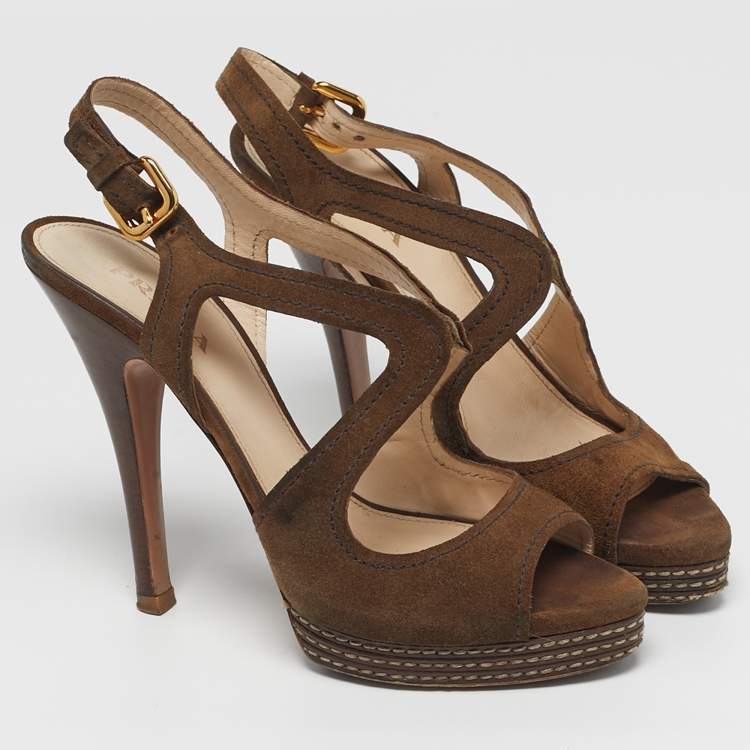 Pre Owned Prada Size 38 Brown Suede Ankle Strap Sandals