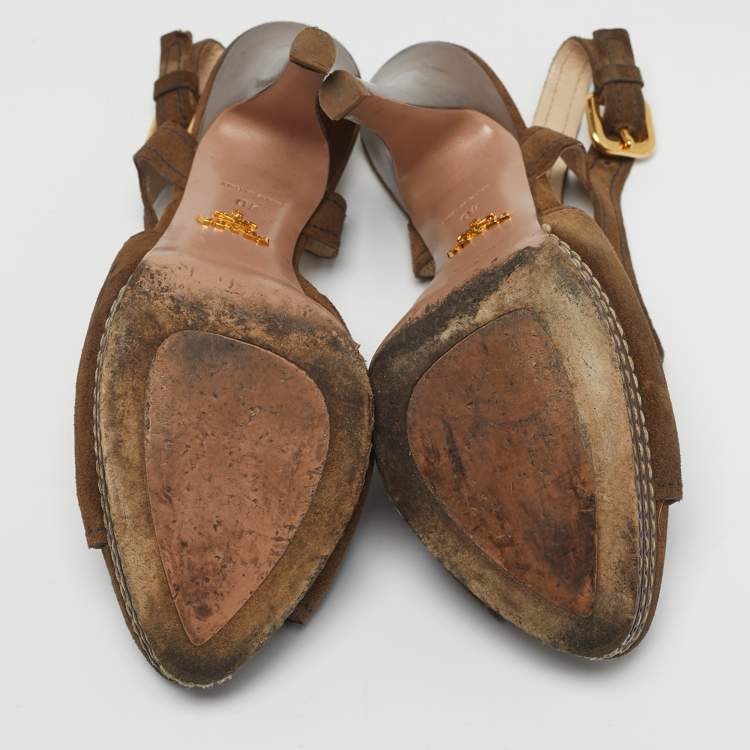 Pre Owned Prada Size 38 Brown Suede Ankle Strap Sandals