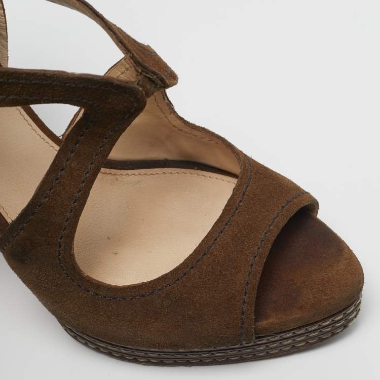 Pre Owned Prada Size 38 Brown Suede Ankle Strap Sandals