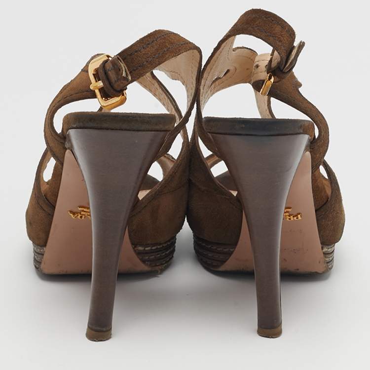 Pre Owned Prada Size 38 Brown Suede Ankle Strap Sandals