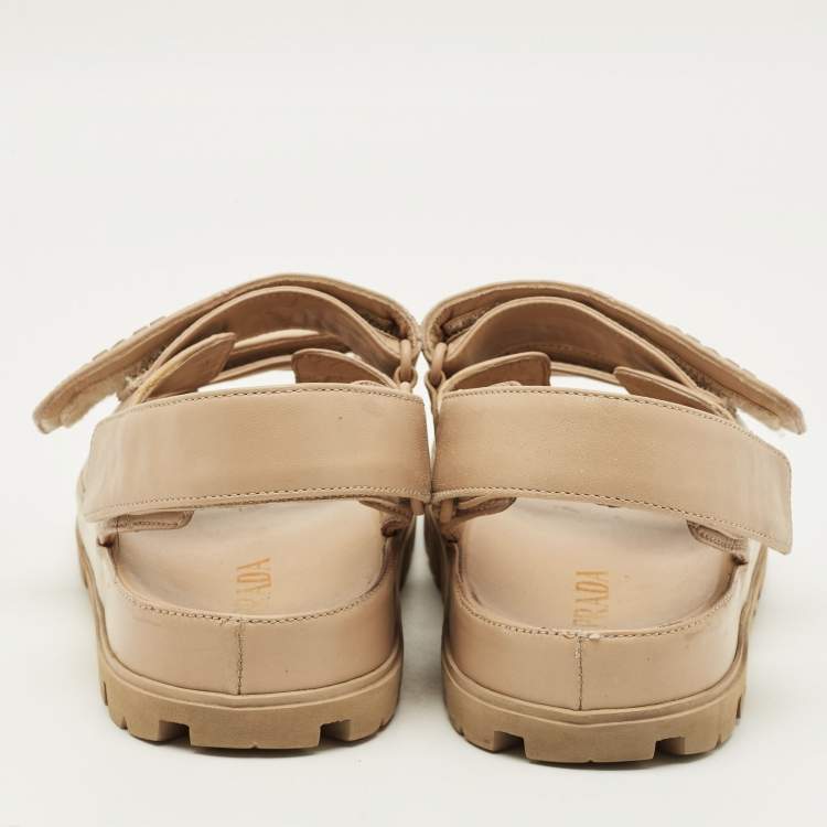 مملوكة مسبقًا Prada Size 38.5 Beige Leather Velcro Slide Sandals