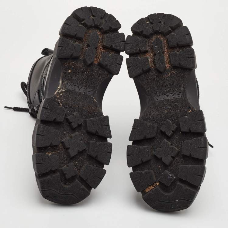 Pre Owned Prada Size 38 Black Leather Lace Up Combat Boots