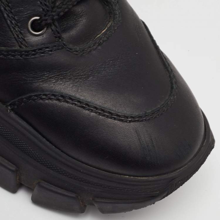 Pre Owned Prada Size 38 Black Leather Lace Up Combat Boots