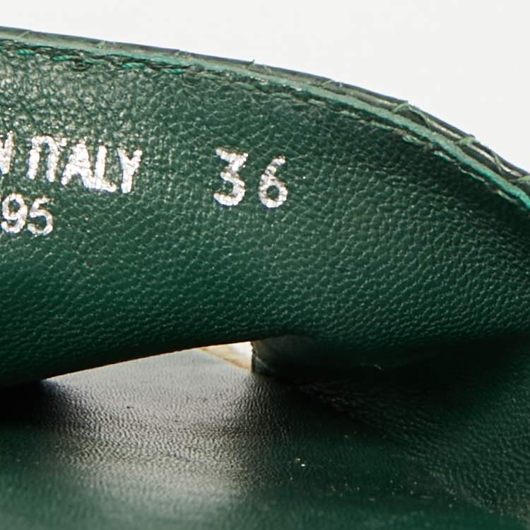 Pre Owned Prada Size 36 Green Python Embossed Leather Platform Espadrille Sandals 