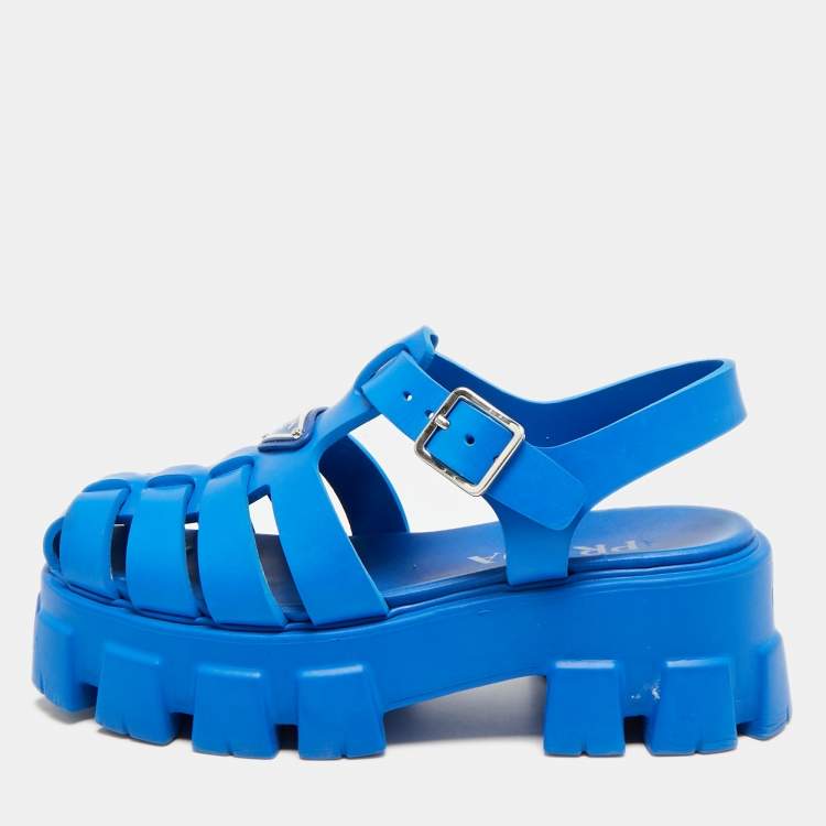 Pre Owned Prada Monolith Size 37 Blue Rubber Platform Sandals