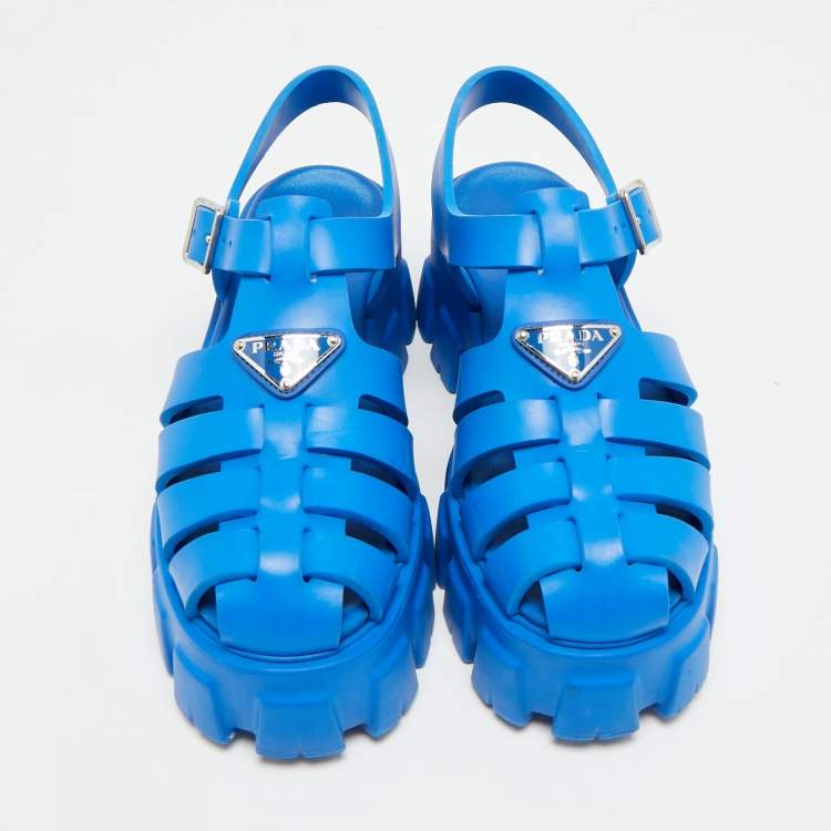 Pre Owned Prada Monolith Size 37 Blue Rubber Platform Sandals