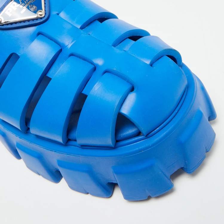 Pre Owned Prada Monolith Size 37 Blue Rubber Platform Sandals