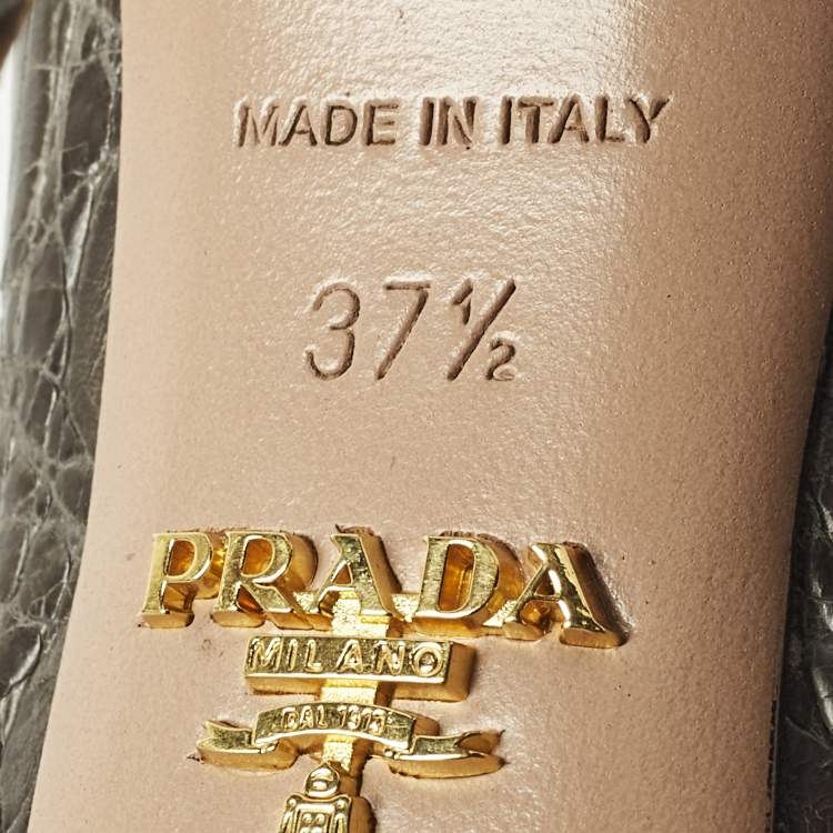 Pre Owned Prada Size 37.5 Grey Croc Embossed Leather Pumps