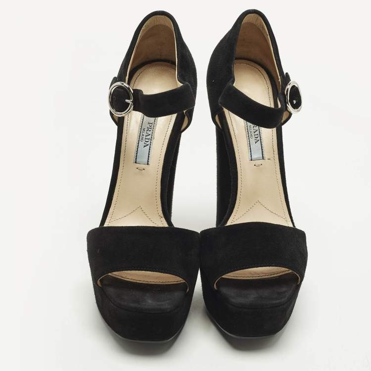 مملوكة مسبقًا Prada Size 37 Black Suede Ankle Strap Sandals