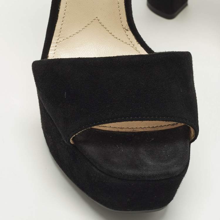 مملوكة مسبقًا Prada Size 37 Black Suede Ankle Strap Sandals