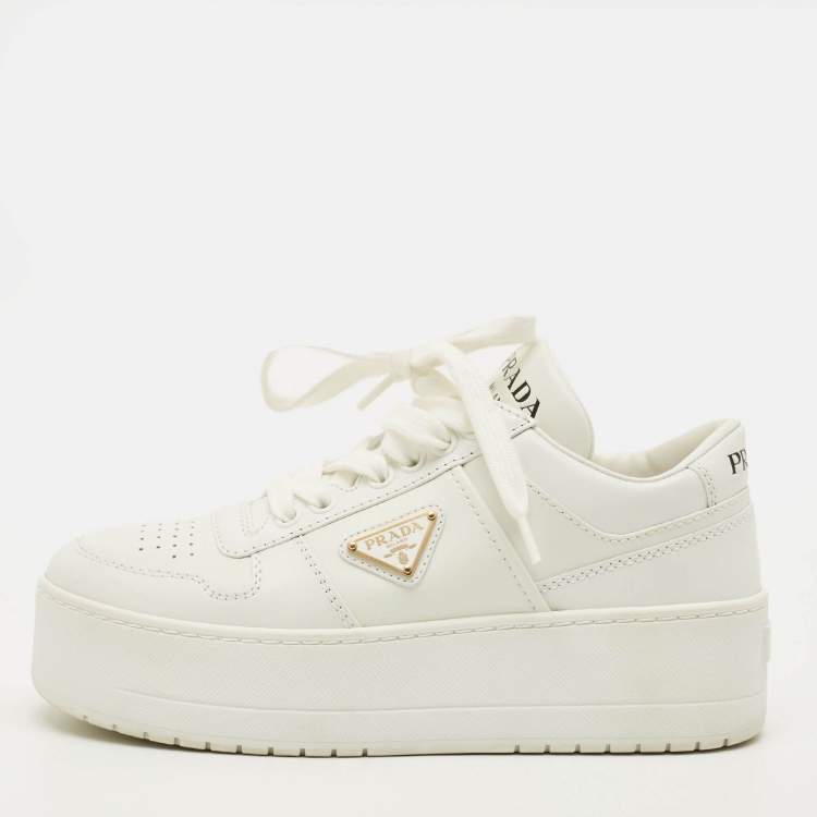 Pre Owned Prada Downtown Size 35 White Leather Bold Platform Low Top Sneakers