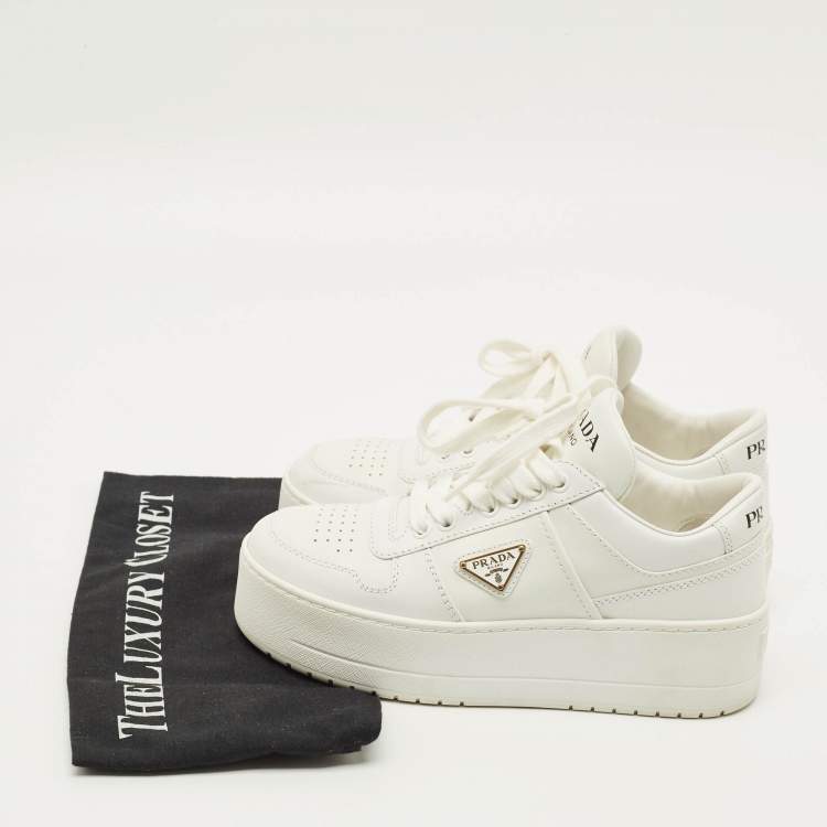 Pre Owned Prada Downtown Size 35 White Leather Bold Platform Low Top Sneakers