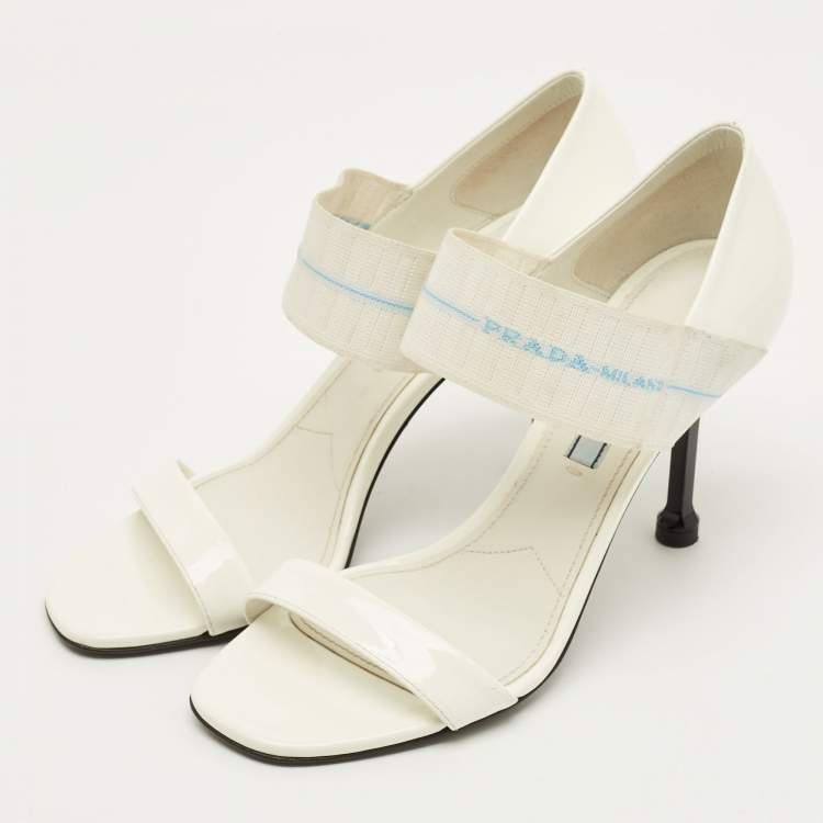 Pre Owned Prada Size 36.5 White Patent Leather Elastic Strap Pumps