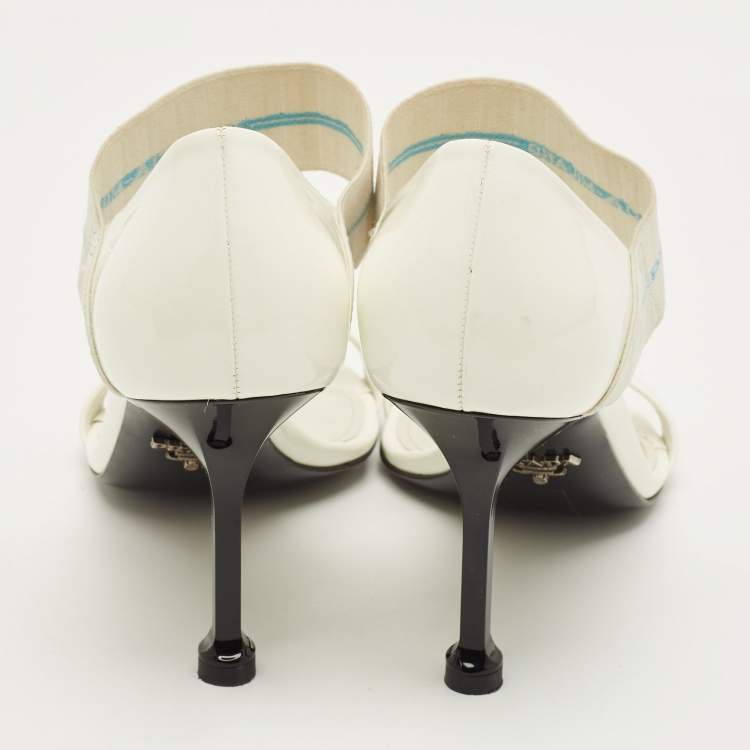Pre Owned Prada Size 36.5 White Patent Leather Elastic Strap Pumps