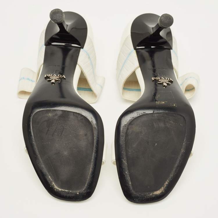 Pre Owned Prada Size 36.5 White Patent Leather Elastic Strap Pumps