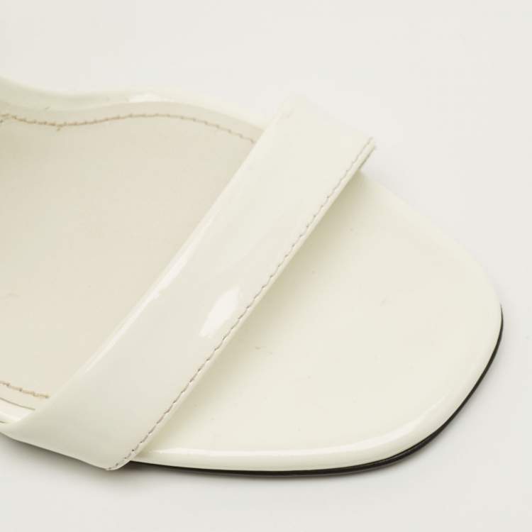 Pre Owned Prada Size 36.5 White Patent Leather Elastic Strap Pumps